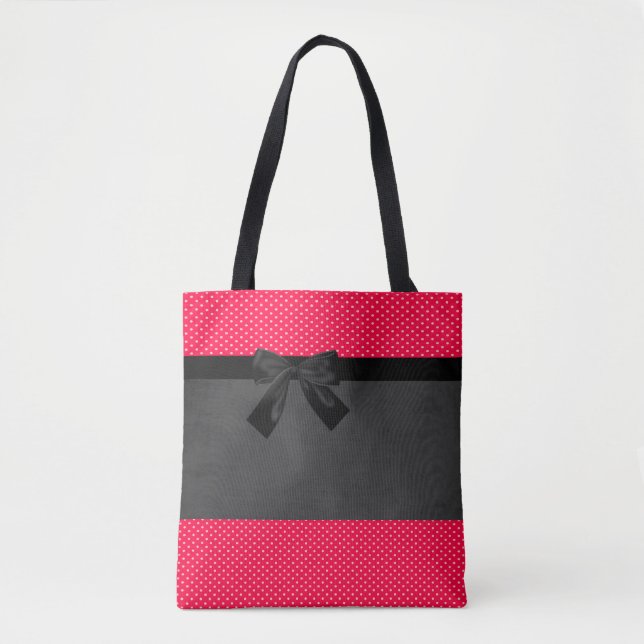 Cute Girly Elegant Red Polka dots - Black Bow Tygkasse (Framsida)