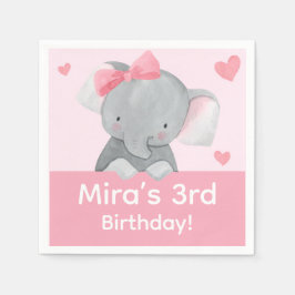 Cute Girly Elephant Pink Bow Birthday Party  Pappersservett