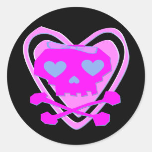CUTE & GIRLY EMO SKULL & CROSSBONES RUNT KLISTERMÄRKE