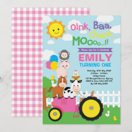 Cute & Girly Farm Birthday Barnyard Animals Party Inbjudningar