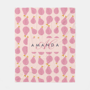 Cute Girly Feminine Pear Monogrammed inledande gåv Fleecefilt