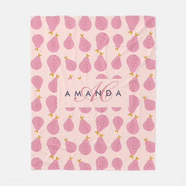 Cute Girly Feminine Pear Monogrammed inledande gåv Fleecefilt (Framsidan)