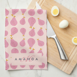 Cute Girly Feminine Pear Monogrammed inledande gåv Kökshandduk