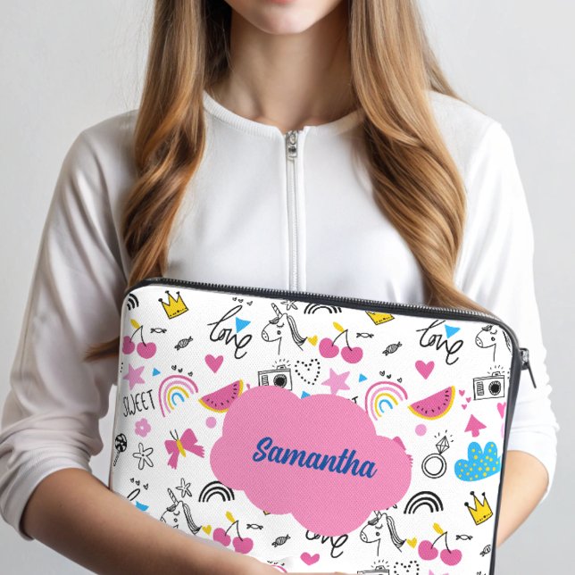 Cute Girly First Namn Trendig Illustration Mönster Laptop Fodral (Skapare uppladdad)