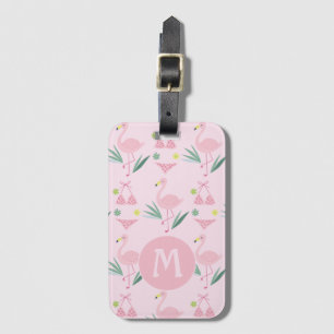 Cute Girly Flamingo och Bikini Rosa Monogram Bagagebricka