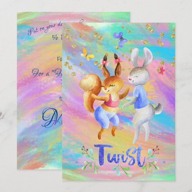 Cute Girly Forest Animals Ballroom Dancing Inbjudningar (Fram/baksida)