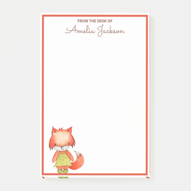 Cute Girly Fox Woodland Animal Post-it Block (Framsida)