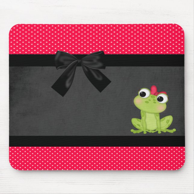 Cute Girly Frog on Red Polka dots - Black Bow Musmatta (Framsidan)