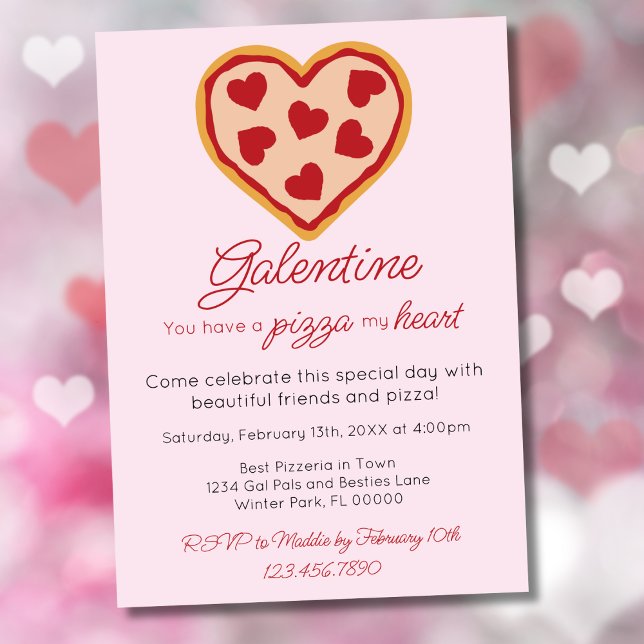 Cute Girly Galentines dag Alla hjärtans Pizza Part Inbjudningar (Skapare uppladdad)
