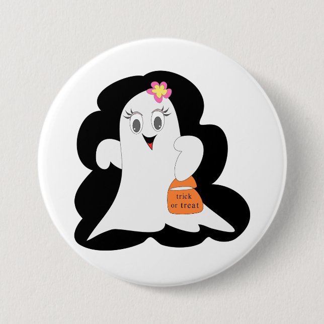 Cute Girly Ghost Halloween Trick or Treat Knapp (Framsida)