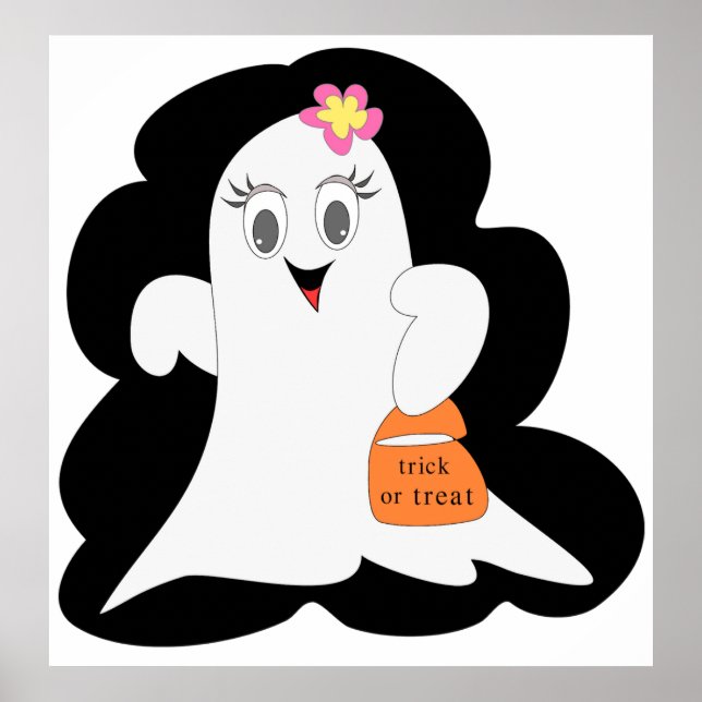 Cute Girly Ghost Halloween Trick or Treat Poster (Framsidan)