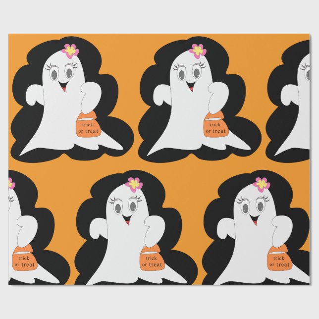 Cute Girly Ghost Halloween Trick or Treat Presentpapper (Platt)