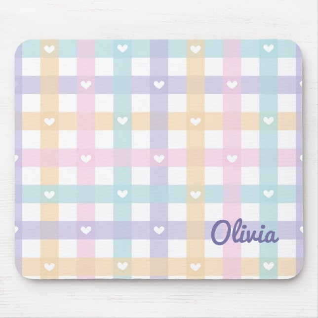 Cute Girly Gingham Play med Hearts Musmatta (Framsidan)