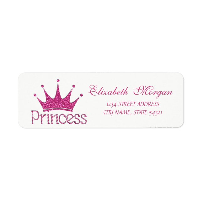 Cute Girly Glittery Tiara,Princess Address Label Returadress Etikett (Framsidan)