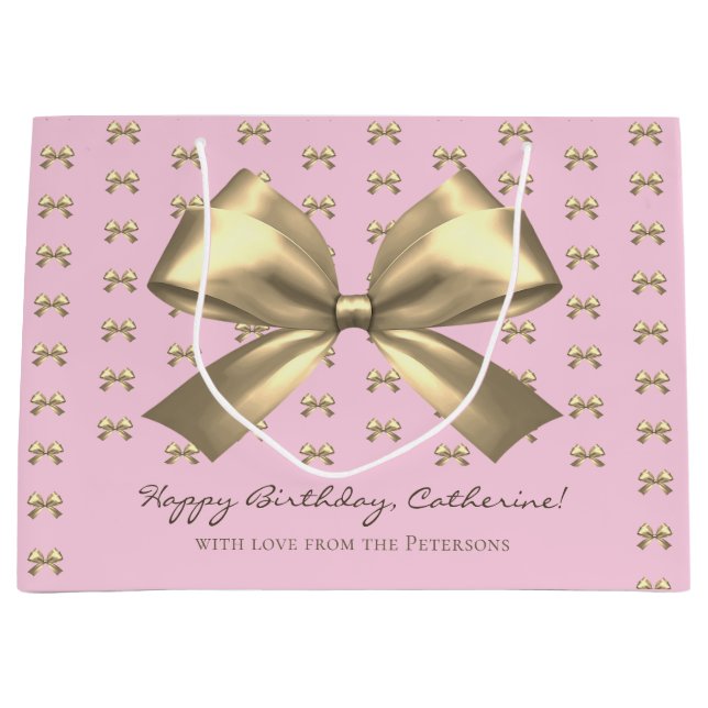 Cute Girly Guld Satin Aesthetic Bow on Rosa (Framsidan)