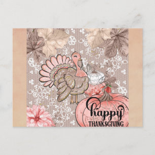 Cute Girly Happy thanksgiving Turkiet Vykort