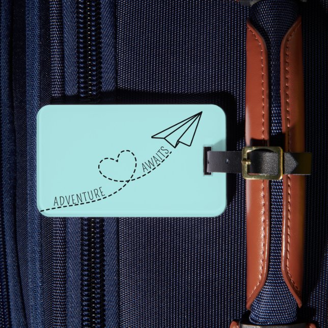 Cute Girly Heart Pappra Flygplan Äventyr Awaits Bl Bagagebricka (Framsida Insitu 4)