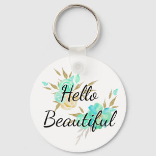 Cute Girly Hej BeSnygg Guld och blå Blommigt Nyckelring