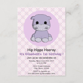 Cute girly hippo lila Flicka barns födelsedag part Inbjudningar