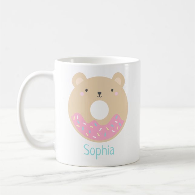 Cute Girly Kawaii Bear Donut Namn Mugg (Vänster)