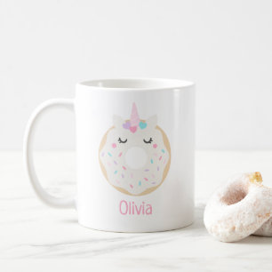 Cute Girly Kawaii Unicorn Donut Namn Mugg