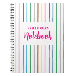 Cute Girly Kids Stripe Back to School Spiral Anteckningsbok