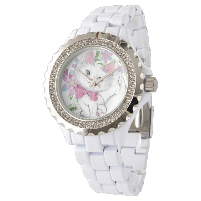 Cute Girly Kitten med blommor Armbandsur (Vinklad)