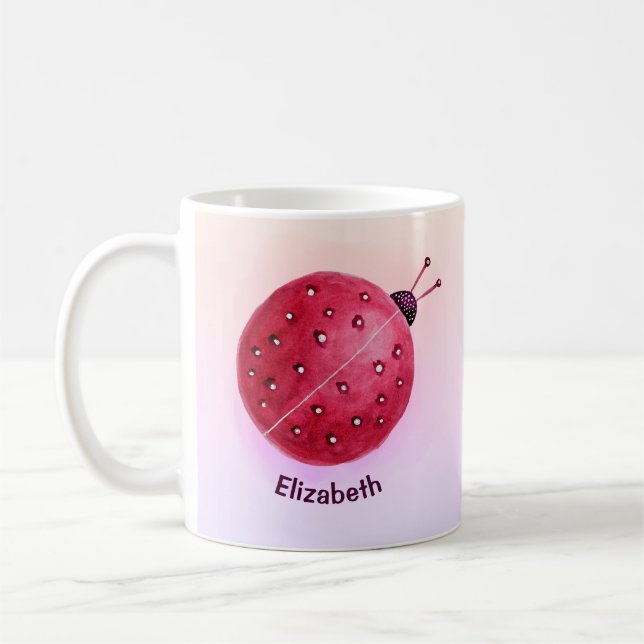 Cute Girly Ladybug Namn Kaffemugg (Vänster)