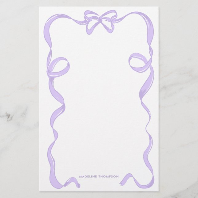 Cute Girly Lavender Lila Violet Bow Ram Brevpapper (Framsida)