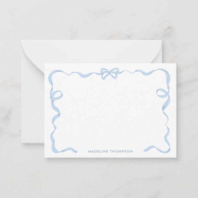Cute Girly Light Blue Bow Ribbon Ram Anteckningskort (Framsida)
