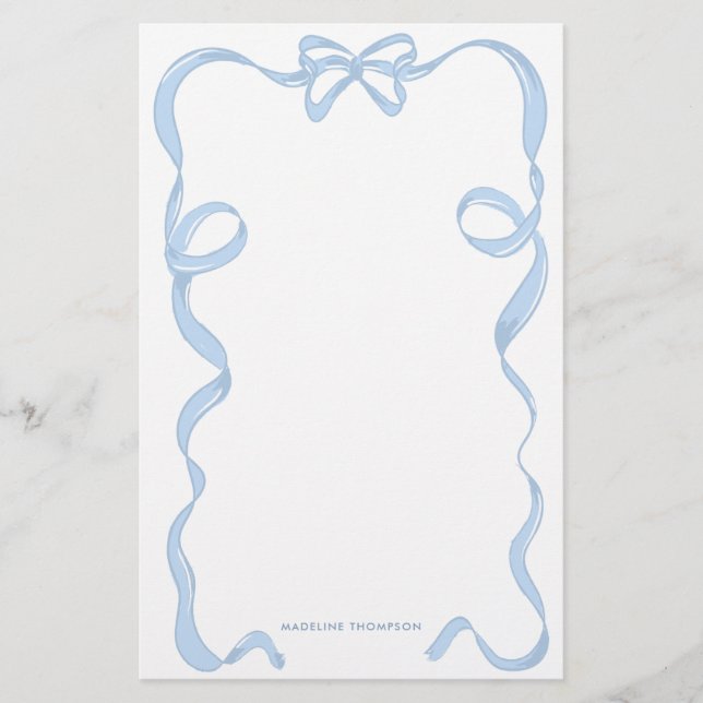Cute Girly Light Blue Bow Ribbon Ram Brevpapper (Framsida)