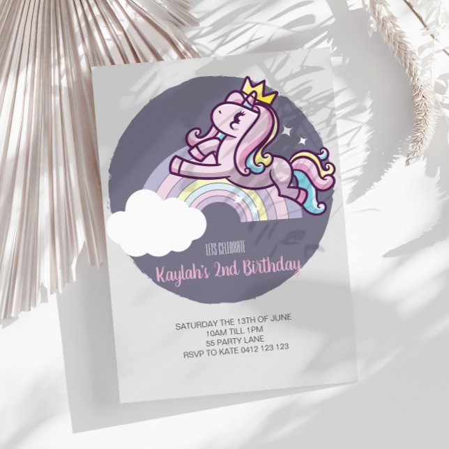 Cute Girly Lila Magic Unicorn-inbjudan Inbjudningar (Skapare uppladdad)