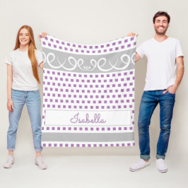 Cute Girly Lila Square Polka dots & Swirls Namn Fleecefilt