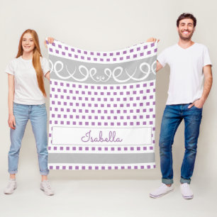 Cute Girly Lila Square Polka dots & Swirls Namn Fleecefilt