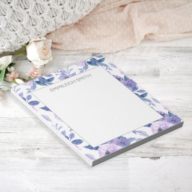 Cute Girly Lila Watercolor Flowers Löv Anteckningsblock (Skapare uppladdad)