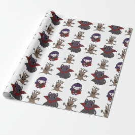 Cute Girly Little Witch Cat & Träd Halloween Gift Presentpapper
