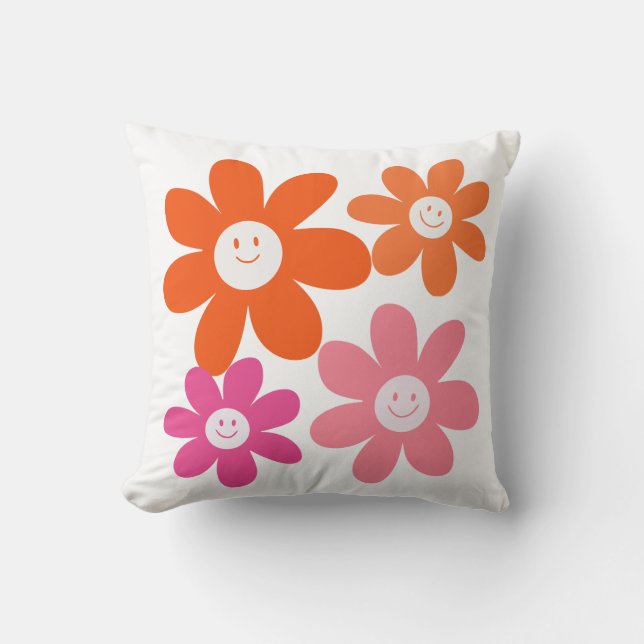 Cute Girly Lycklig Flowers Kudde (Framsida)