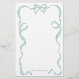 Cute Girly Mint Grönt Bow Ribbon Ram Brevpapper