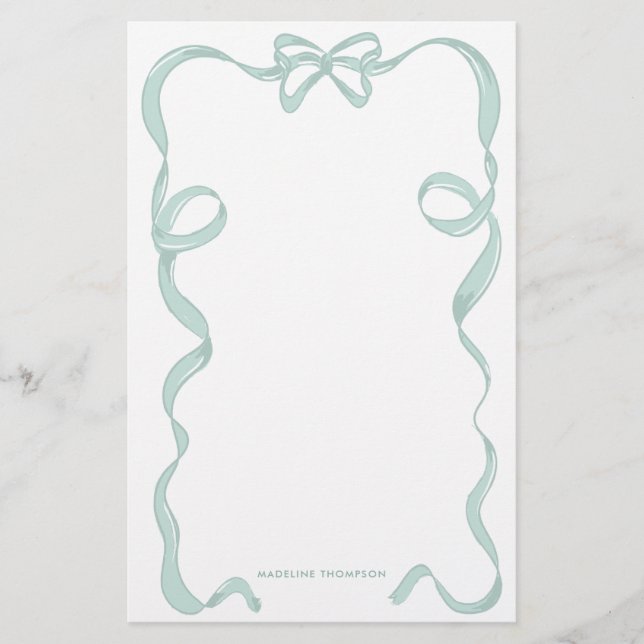Cute Girly Mint Grönt Bow Ribbon Ram Brevpapper (Framsida)
