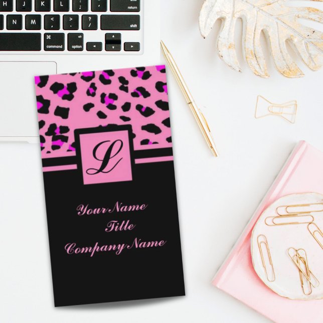 Cute Girly mode onista shock rosa leopard print Visitkort (Cute Girly fashionista hot pink leopard print Business Card)