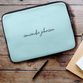 Cute Girly Modern Blue Monogram Cursive Fullt Namn Laptop Fodral