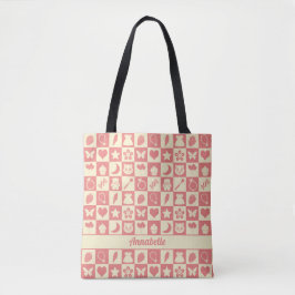Cute Girly Modern Pink Checkered Icons Pattern Tygkasse