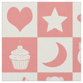 Cute Girly Modern Rosa Checkated Icons Mönster Tyg