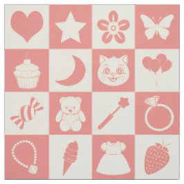 Cute Girly Modern Rosa Checkated Icons Mönster Tyg