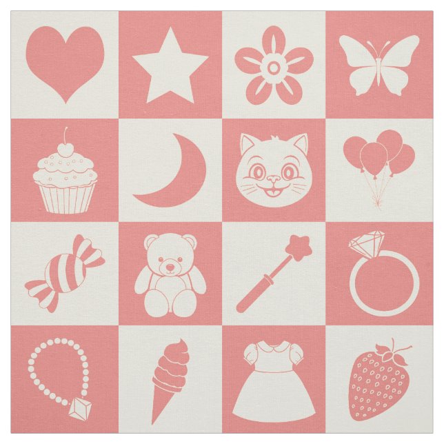 Cute Girly Modern Rosa Checkated Icons Mönster Tyg (Provkarta)