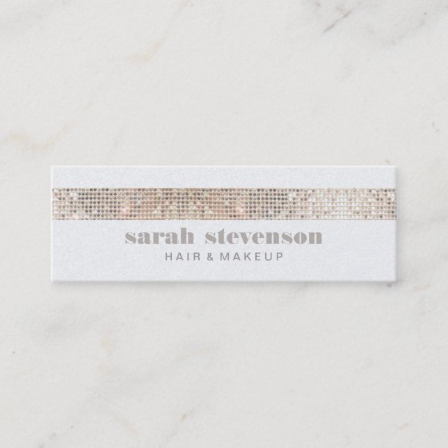 Cute Girly & Modern Sparkly Silver FAUX Sequins Mini Visitkort (Framsida)