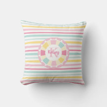 Cute Girly Monogram Colorful Stripe