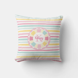 Cute Girly Monogram Colorful Stripe Kudde