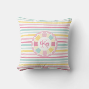 Cute Girly Monogram Colorful Stripe Kudde
