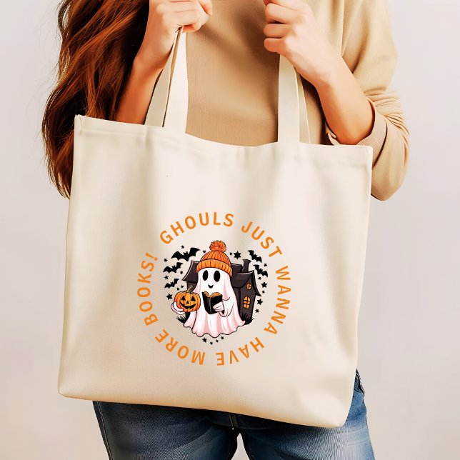 Cute Girly Monogram Halloween Bok Älskare Jumbo Tygkasse (Skapare uppladdad)